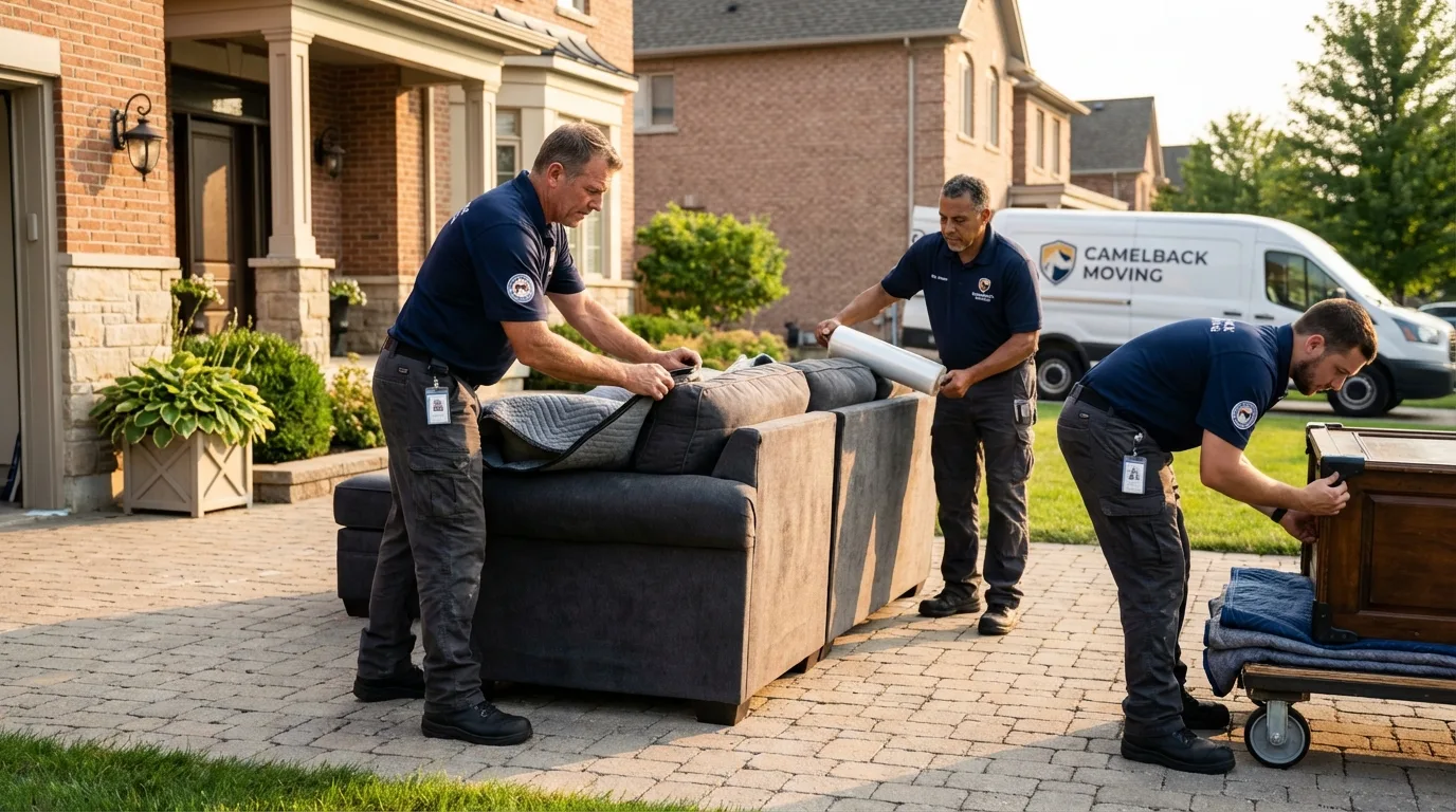 Large estate moving crew wrapping furniture in Gray, LA