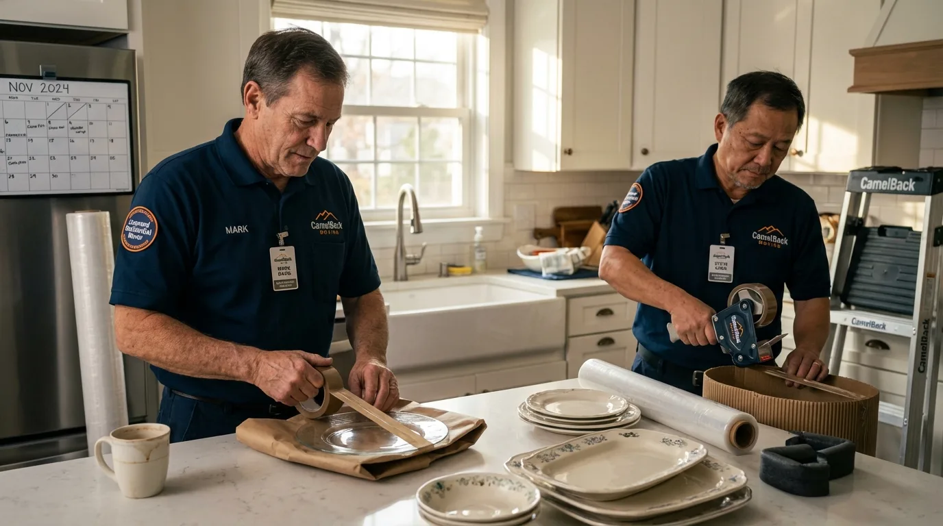 Professional crew packing kitchen dishware in Gray, LA